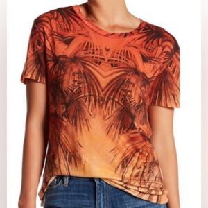 IRO Orange and Brown Palm-Print Short Sleeve Tee